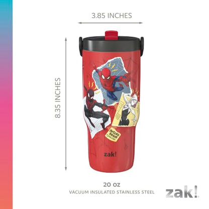 Zak Designs Marvel Spider-Man Siply 20oz Leak-Proof Straw Insulated Tumbler | BPA Free, Stainless Steel, Handle, Cupholder Friendly, Dishwasher Safe, Kids Water Bottle, Reuseable For School, Home, Travel - color: Spiderman