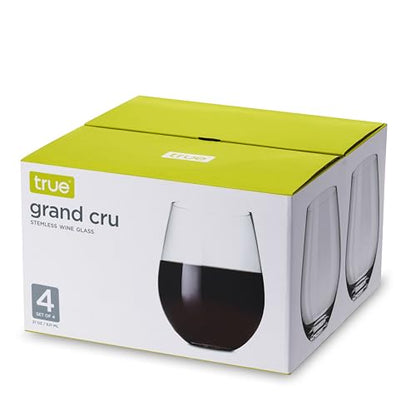 True Vino Stemless Wine Glasses Set, Modern Drinking Glasses for Red and White Wines, Cocktails, Beverages, Wedding Gifts, Housewarming, Birthday, Elegant Glassware, Home Bar, 21 oz, Set of 4 - size: Set of 4, style: Grand Cru