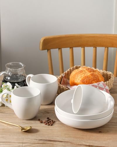 Coffee Mugs Set of 4, Stoneware 16 oz Coffee Cups for Latte, Tea, Milk, Cappuccino, Ceramic Tea Cups for Housewarming Wedding Gift, Microwave & Dishwasher Safe, Matte White - color: Matte White