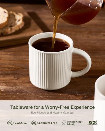 famiware Coffee Mug Set of 4, Star 12 oz Ceramic Mugs Cups Set with Handle | Stoneware Stackable Catering Cup for Coffee, Tea, Cappuccino, Latte, Microwave & Dishwasher Safe, Oat - color: Star-Oat, size: 4 Count (Pack of 1)