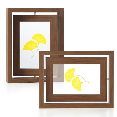 2 Pack 6x8 Rotating Floating Picture Frames, Walnut Wood Floating Photo Frame Double-Sided Display with Crystal Glass for Tabletop, Desk or Shelf - color: Walnut, size: 6x8