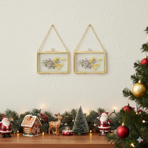 4 Pcs Pressed Flower Frame, Wall Hanging Tabletop Display Double Glass Frames with Metal Chain for Pressed Dried Flowers Plants, Horizontal and Vertical Picture Frame, Black, FRAMES ONLY - color: Balck-H-4