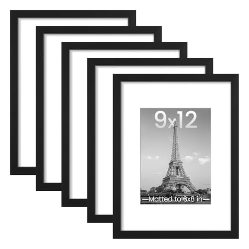 upsimples 9x12 Picture Frame, Gallery Wall Frames Set of 5, Black | Photo Frame Collage Wall Decor, 6x8 Picture Frame with Mat for Family, Baby, Hallway, Christmas - color: Black, size: 9x12