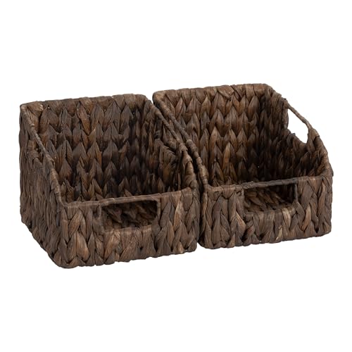 StorageWorks Pantry Baskets for Organizing, Handwoven Brown Baskets, 2-Pack | Water Hyacinth Pantry Baskets for Organizing, Wicker Baskets with Handles, Handwoven Wicker Storage Baskets for Shelves - color: Dark Brown(Water Hyacinth), size: 2x 8½"L x 10"W