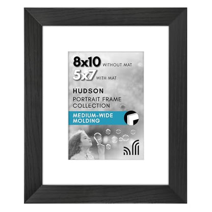 Americanflat 8x10 Picture Frame - Matted to 5x7 - Engineered Wood - Black | Shatter-resistant glass, wall or tabletop display with included easel, sawtooth hangers included, secure turn-tab backing - color: Black, size: 8x10