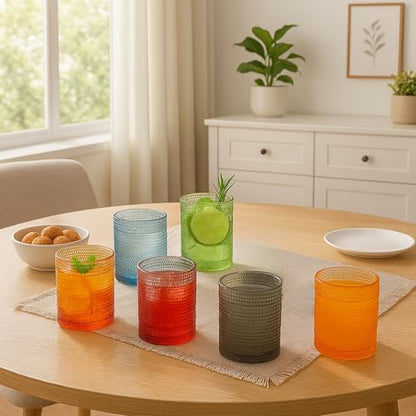 Khen Plastic Hobnail Drinking Glasses Set of 6 Neutral Tones Cups 10oz, Shatterproof & Unbreakable Acrylic Beaded Design, BPA-Free, Dishwasher Safe Indoor/Outdoor Drinkware for Water, Juice, Cocktails - color: Retro Style