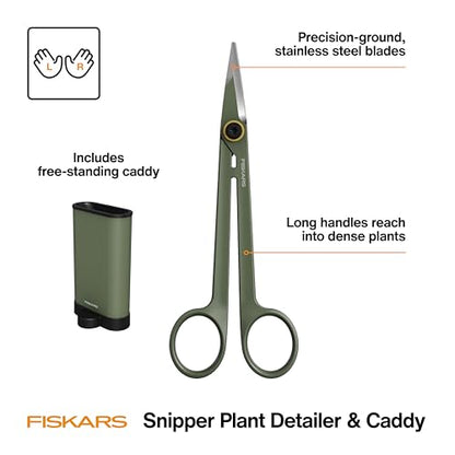 Fiskars 6" Plant Detailer Snips & Holder, Precision Indoor Gardening Tool | For Trimming & Pruning Dense Foliage, Long Reach Stainless Steel Micro-Tip Blades for Clean Cuts and Healthy Plant Growth - size: Detail Snipper