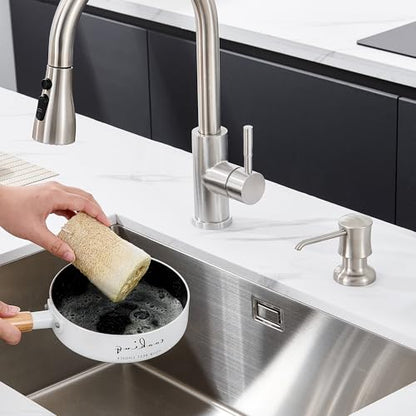 Sink Soap Dispenser for Kitchen Sink Brushed Nickel Upgrade with 40" Silicone Extension Tube Kit, Connect to Your Soap Bottle Directly | Built-in and Reduces Refill Frequency, Simple DIY Installation, Fits 1.1–1.6 in Sink Holes, for Dish Soap or Lotion -