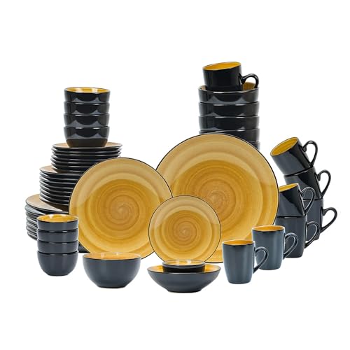 Stoneware Sonoma 56pc Dinnerware Set, Black + Speckled Spin Wash Yellow - color: Yellow
