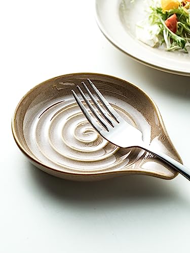Spoon Holder, Porcelain Cooking Spoon Rest for Stove Top, Large Utensil Rest for Spoons, Ladles, Tongs, Spatula or Kitchen Counter Farmhouse Cooking, Coffee Bar Accessories, 5 Inches (Brown) | 5 Inches Large for Ladles, Spatula, Coffee Spoon, Tong | for K