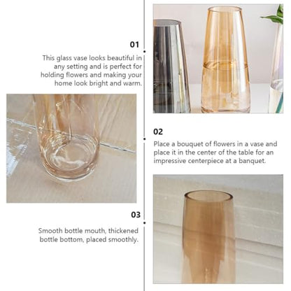 Amber Glass Flower Vase Decorative Flower Arrangement Container Nordic Creative Home Décor Floral Bottle for Living Room and Table Display