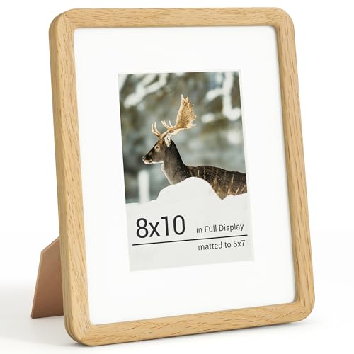 RICHFOCUS 8x10 Picture Frame, Solid Oak Wood Photo Frame with Double Tenon Rounded Corner & Chamfered Curved Edge, 8 by 10 Wooden Frame Matted to 5x7 Photos, Diploma Certificate Document Frame - color: Oak, size: 8x10