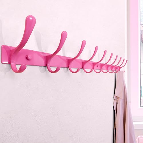 SKOLOO Coat Rack Wall Mounted - 10 Hooks, Heavy Duty, Stainless Steel, Metal Wall Hanger, Sturdy Coat Hooks for Hanging Coats, Jackets, Clothes, Hats - Pink - color: Pink, size: 10 Hook(1 Pack)