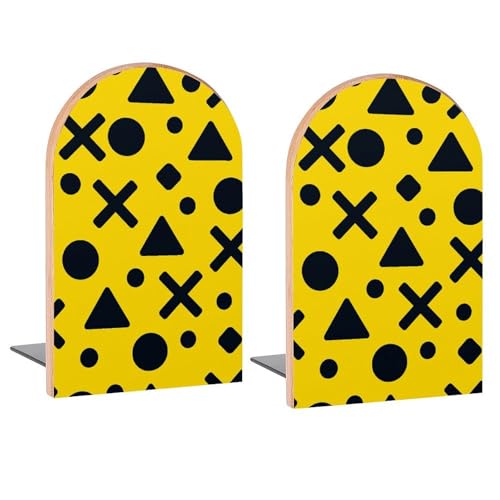 Geometirc Black Triangles Book Ends Decorative Wood Bookends for Shelves Kids Room Desk Home Office Book Stoppers for Magazines,Books, DVDs, 1 Pair/2 Pieces(5x3.1 in) - color: Geometirc Black Triangles
