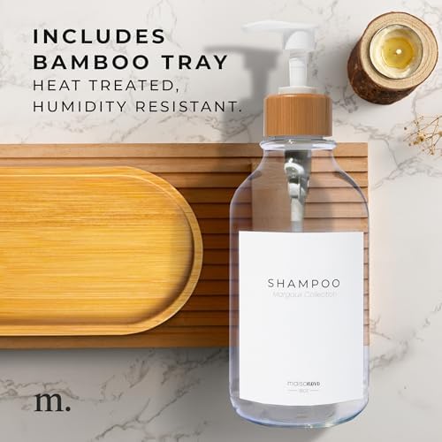 MaisoNovo Hand and Dish Soap Dispenser for Kitchen Set of 2-16.9oz Clear Dish and Hand Soap Dispenser Set for Kitchen - Clear Plastic Bottles x 2 with White Bamboo Pumps & Tray - color: Plastic Clear Bottles/White Bamboo Pumps