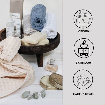 Waffle Washcloths Set, 100% Turkish Cotton (White) - color: White, size: Washcloths Set (4 Pieces)
