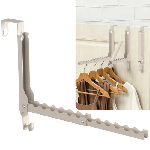 Over The Door Hooks for Clothes Hanger,Foldable Over The Door Clothes Drying Rack Collapsible,Space Saving Drying Rack Clothes for Dorm Laundry Room Bathroom Closets - color: Beige-1(m4)