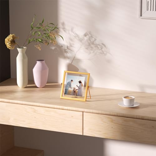 4x4 Floating Picture Frame, Gold Small Photo Frame, Metal Pressed Flowers Desk Picture Frame with Glass, Great for Photos, Gift, Pictures, Wedding, Portraits - color: 4"x4" Gold