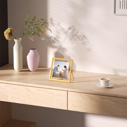 4x4 Floating Picture Frame, Gold Small Photo Frame, Metal Pressed Flowers Desk Picture Frame with Glass, Great for Photos, Gift, Pictures, Wedding, Portraits - color: 4"x4" Gold