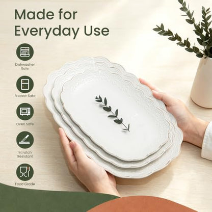 Kassel Ceramic Serving Platter Set | 16”/14”/12” Oval Serving Trays for Entertaining at Parties and Weddings | Oven Safe Extra Large Serving Trays for Tacos, Steak, and Cake - size: Large Oval {16”/14”/12”}