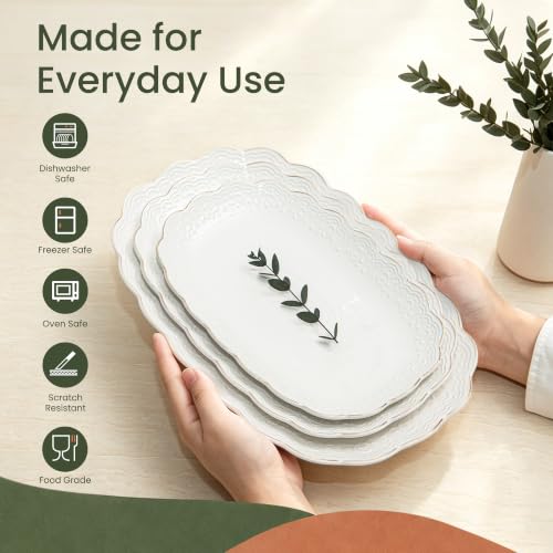 Kassel Ceramic Serving Platter Set | 14”/12”/10” Oval Serving Trays for Entertaining at Parties and Weddings | Oven Safe Large Serving Trays for Tacos, Steak, and Cake - size: Small Oval {14”/12”/10”}