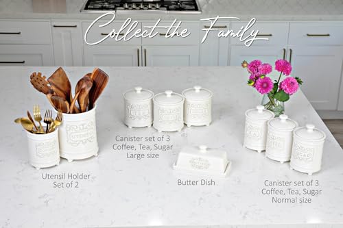 25DOL Large 7.5"+5.5" Elegant Ceramic Utensil Holder for Countertop, Cooking Utensils Organizer for Spatula, Large Utensils Crock for Kitchen Counter, Kitchen Decor, set of 2, White