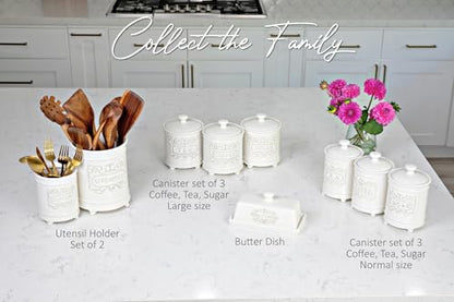25DOL Large 7.5"+5.5" Elegant Ceramic Utensil Holder for Countertop, Cooking Utensils Organizer for Spatula, Large Utensils Crock for Kitchen Counter, Kitchen Decor, set of 2, White