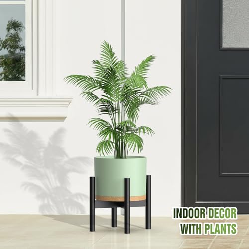 10/9/8 Inch Plant Pots 3 Pack, with Drainage Hole & Saucers | Cylindrical plastic planters with drainage holes & saucers. Modern matte finish, lightweight & durable for indoor/outdoor use - color: Matte Green&brown