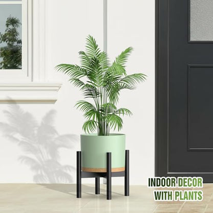 10/9/8 Inch Plant Pots 3 Pack, with Drainage Hole & Saucers | Cylindrical plastic planters with drainage holes & saucers. Modern matte finish, lightweight & durable for indoor/outdoor use - color: Matte Green&brown