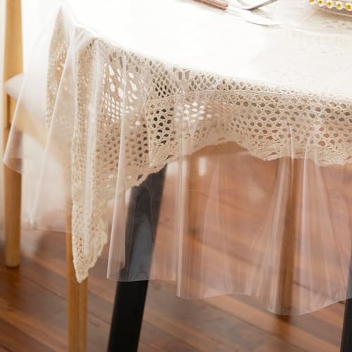 Clear Plastic Tablecloth Protector Round 60inch Diameter Waterproof Oilproof Stain Resistant Wipeable Table Cover for Dining Tables - size: 60" (Round)