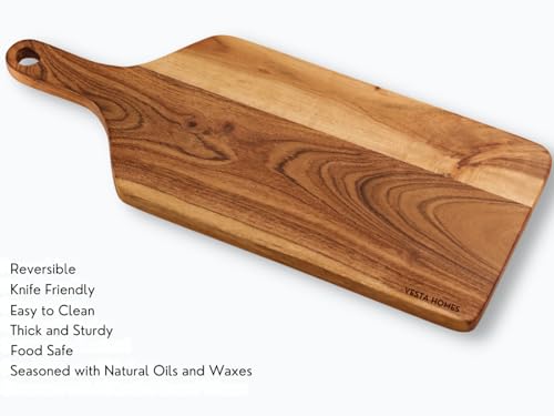 Vesta Homes Wooden Cutting Board for Kitchen/Chopping/Serving Board, Platter for Vegetables, Cheese and Charcuterie | Acacia Wood |16 * 7 Inches | Handmade in India - size: 16.5"L x 7.1"W
