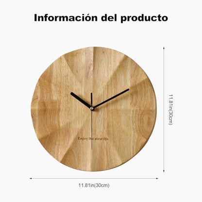 Ergocar Wall Clock, Modern Minimalist Design Wooden Wall Clock Quiet 30 Cm (11.81 Inches) All -Solid Wood Suitable for Living Room, Bedroom, Desktop Decoration, Elderly Gifts