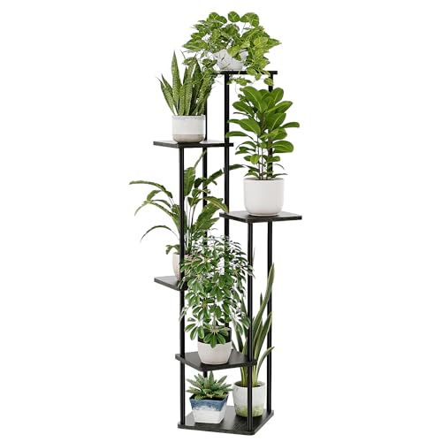 Bamworld Tall Plant Stand Indoor Corner Plant Holder for Multiple Plants | 6 Tier Shelf Stand for Patio Garden Balcony Living Room Bedroom Dark Brown Black - color: Dark Brown, size: 6 Tier