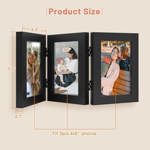 Golden State Art, 4x6 Triple Picture Frame Black- Real Glass, 1 Pack | Trifold Photo Frame Vertical Display for Desktop - Three Folding Picture Collage - color: Black, size: 4x6(1 Pack)