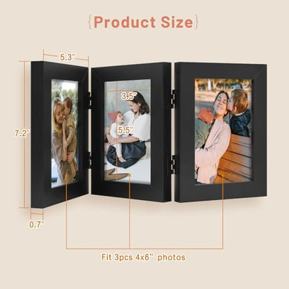Golden State Art, 4x6 Triple Picture Frame Black- Real Glass, 2 Pack | Trifold Photo Frame Vertical Display for Desktop - Three Folding Picture Collage - color: Black, size: 4x6(2 Pack)