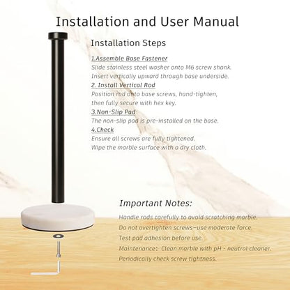 Kitchen Paper Towel Holder Countertop, Black Stainless Steel Rod, White Weighted Natural Marble Base, Heavy Duty Standing Paper Towel Roll Holders Easy One Hand Tear - color: Black