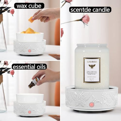 Wax Melt Warmer for Scented Wax Ceramic Wax Warmer Fragrances Candle Oils | Home Fragrance Wax Burner,True White Electric Candle Warmer as Gifts for Mom Women(Butterfly) - color: White Butterfly