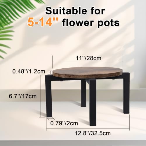 Vigordream Plant Stand Indoor, Heavy Duty Sturdy Metal Plant Pot Holder | Modern Wooden Planter Stool, Single Flower Pot Stands Low Short Planter Riser Flower Table Fits 5-14 Inch Pots - size: Large