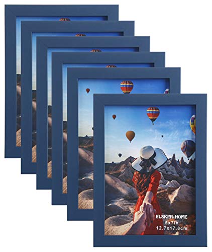 ELSKER&HOME 5x7 Picture Frame Navy Blue with Glass 6Pack | Wood Composite Photo Frame Semi-tempered Glass Includes Hanging Hardware and Desktop Easel - For Landscape/Portrait Frame - color: Blue 6P, size: 5x7