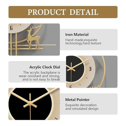 Modern Wall Clock for Living Room,Large Gold Decorative Wall Clock with Light,Creative Silent Clock Battery Operated for Kitchen/Entryway/Bedroom/Office/Dinning Room Metal Wall Decor - size: 13"Lx27"W