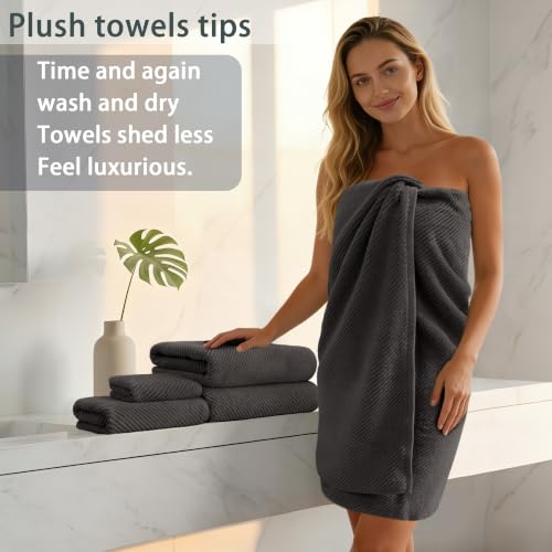 VOOVA & MOVAS 3PC Towel Set, 100% Cotton, Grey | 1 Large Bath 30x56 In, 1 Hand 18x28 In, 1 Wash Cloth 13x13 In, Quick Dry, Soft, Thick, Bathroom Essentials - color: Dark Gray, size: 3 PC Bathroom Towel Set