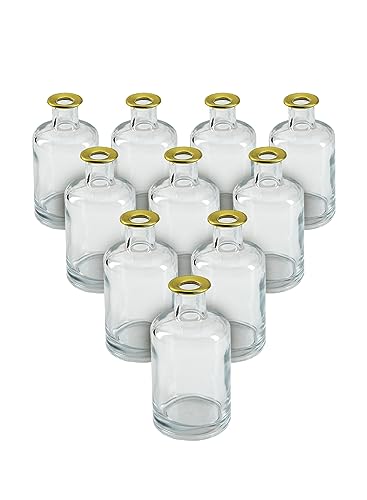 Serene Spaces Living Set of 24 Gold Rimmed Clear Bud Vase, Vintage Glass Bottle Vases for Weddings, Events, Parties, Floral Centerpieces for Home Decor, Measures 2.75" Diameter & 5.25" Tall - size: Set of 24