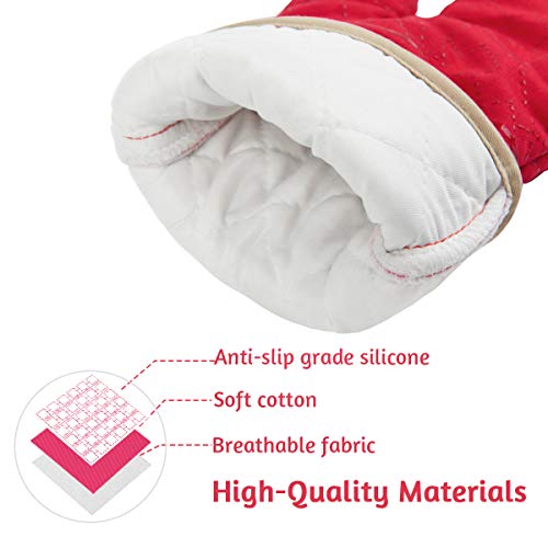 4Pcs Oven Mitts and Pot Holders Set, 572F Heat Resistant Oven Glove, Soft Cotton Lining with Non-Slip Surface for Kitchen Baking BBQ (Red) - color: Red
