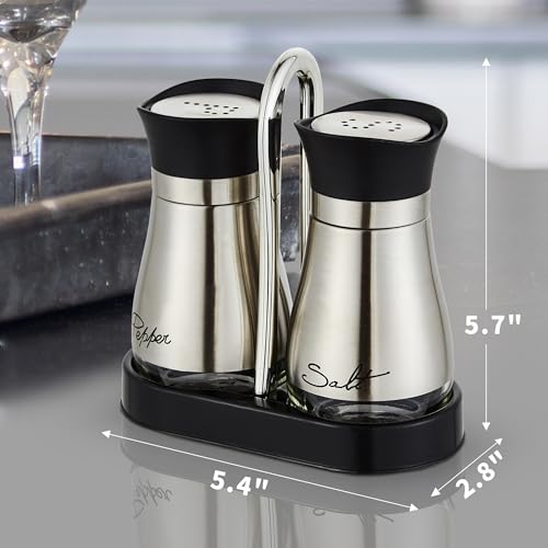 Lonffery Salt and Pepper Shakers Set | Stainless Steel Salt Containers with Glass Bottle for Table, RV, Camp, BBQ, Set of 2 - color: Black
