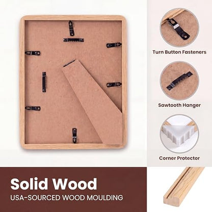 Acovy 6x8in Picture Frame, Natural Solid Oak | Handcrafted Wooden Photo Frame, Dual Use for Tabletop & Wall Mount, Matted to Fit 5"x7" Photos, HD Tempered Glass - color: Oak, size: 6x8in