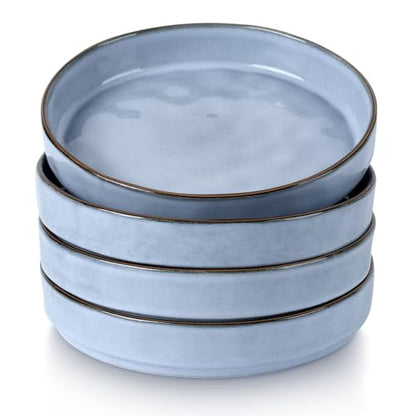 LIANYU Pasta Bowls Set of 4, 8.25’’ Wide Shallow Salad Serving Plate | Stoneware Ceramic Dinner Bowl Plates for Home Kitchen, Microwave & Dishwasher Safe, Serenity Blue - color: Serenity Blue