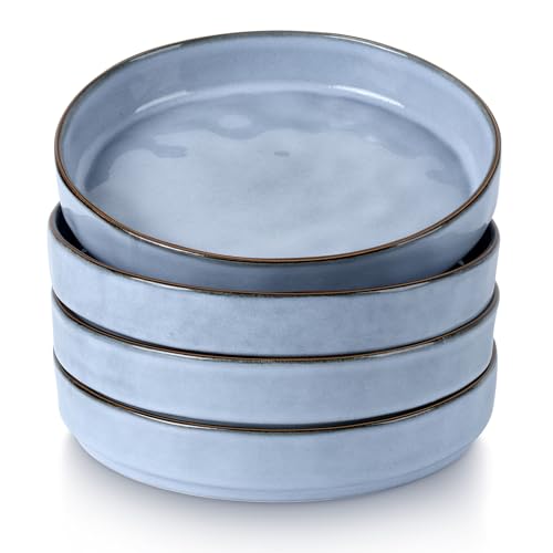 LIANYU Pasta Bowls Set of 4, 8.25’’ Wide Shallow Salad Serving Plate | Stoneware Ceramic Dinner Bowl Plates for Home Kitchen, Microwave & Dishwasher Safe, Serenity Blue - color: Serenity Blue