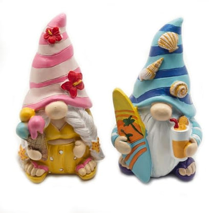 Cute 2 PCS Gnomes Statues Decor, Resin Figurines and Sculpture Décor, for Indoor Outdoor Yard Lawn Garden Home Patio Farmhouse Kitchen Table Decoration(Icecream and Surfing) - style: Surfboard-and-Ice-Cream-Holding