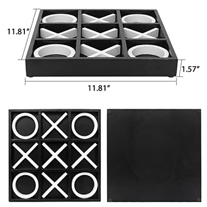 Wooden Tic Tac Toe Coffee Table Decor, Black and White Geometric Home Décor Accent, 12" x 12"