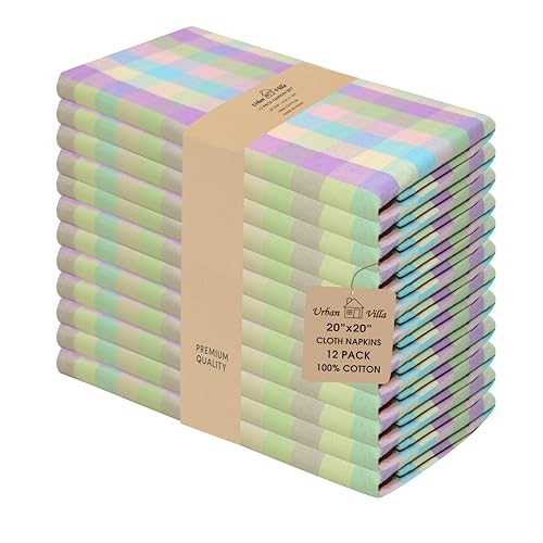 Urban Villa Cloth Napkins Cotton 20x20 (Set of 12) Lagyp - color: 003 Easter Checks, size: 20" x 20" (Set of 12)